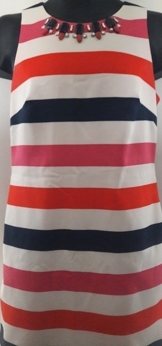VINCE CAMUTO Striped Dress w/ Jeweled Neckline, 8 - Picture 7 of 8